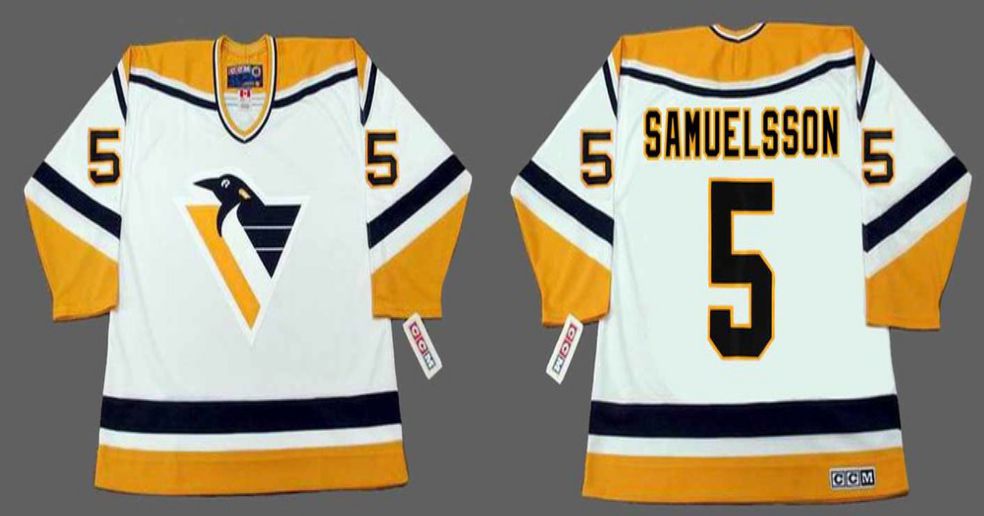 2019 Men Pittsburgh Penguins #5 Samuelsson White CCM NHL jerseys